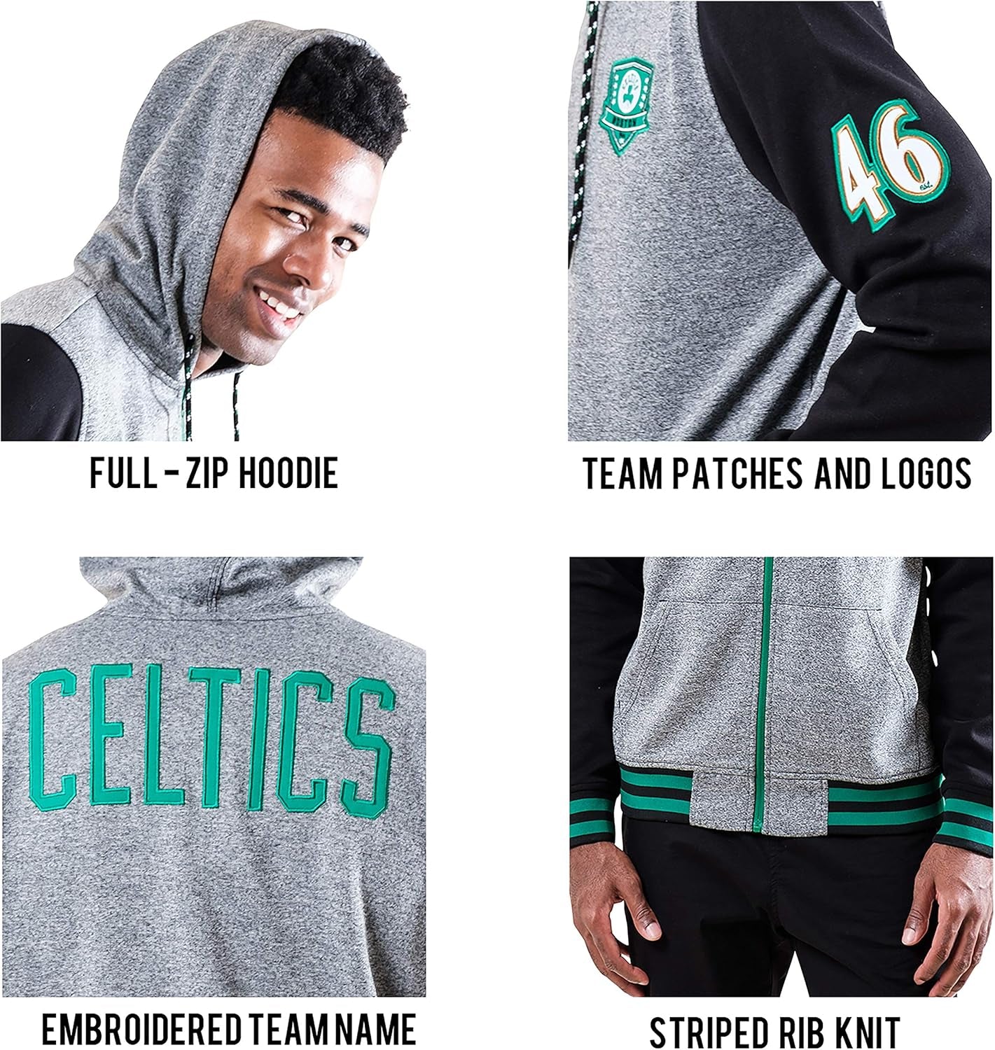 Men’S NBA Official Full Zip Fleece Hoodie Letterman Varsity Jacket