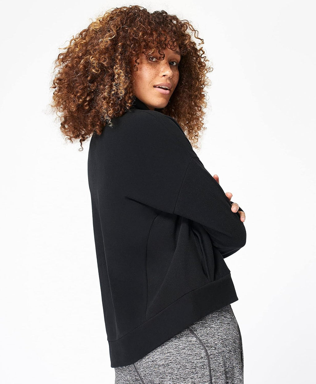 Women'S Boxy Fit with High Neck Fleece Sweatshirt