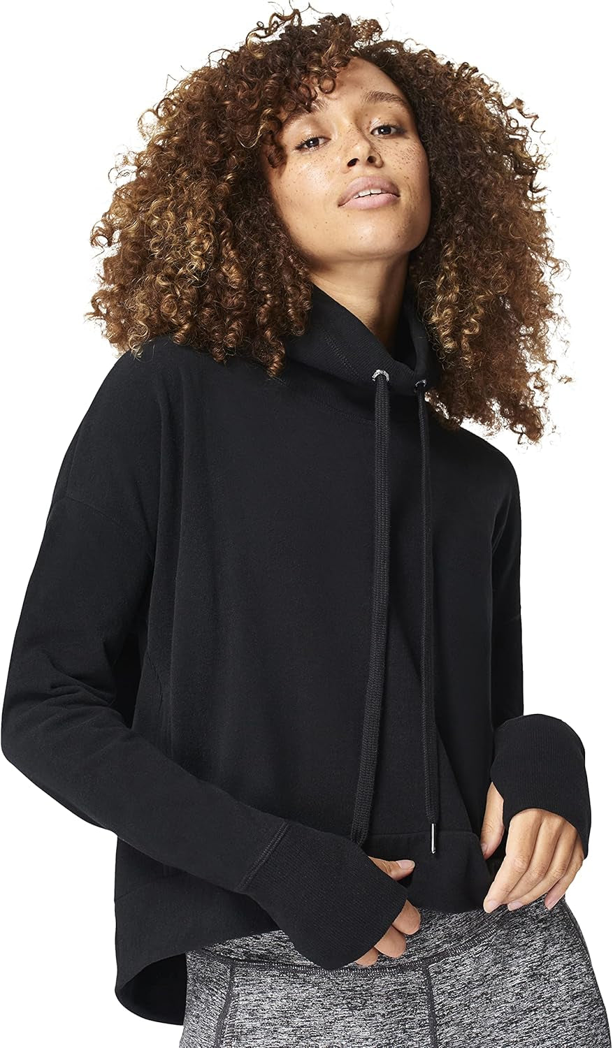 Women'S Boxy Fit with High Neck Fleece Sweatshirt